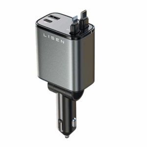 LISEN Retractable Car Charger Adapter 69W USB/USB C 4 in 1